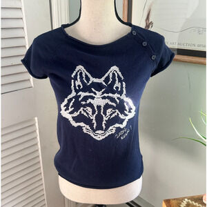 ZADIG VOLTAIRE Girls Sweater 12 Navy Blue Embroidered Fox Zadig Rocks Casual